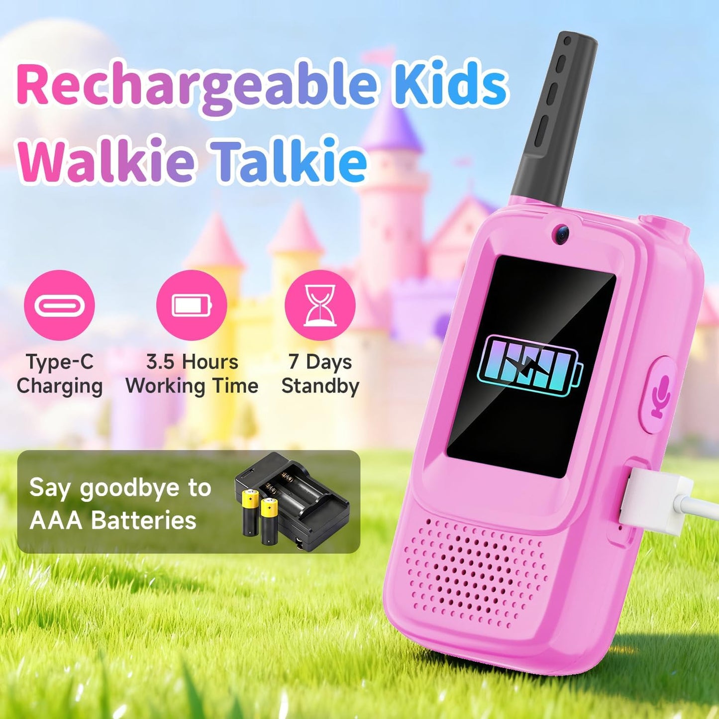 Video Walkie Talkies for Kids, 2 Pack Rechargeable Kids Walkie Talkies Long Range Outdoor Christmas Birthday Toddler Toys Gifts for 3-12 Year Old Boys Girls for Outside, Camping, Travel, Hiking, Pink