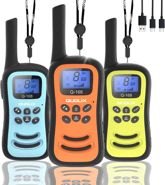 QUOLIX Walkie Talkies for Kids 3 Pack, Rechargeable Kids Walkie Talkies Toy for 3-12 YrO Boys, Long Range Walkie Talkie with 22 Channels & Flashlight Birthday Gifts for Kid’s Outdoor Adventure