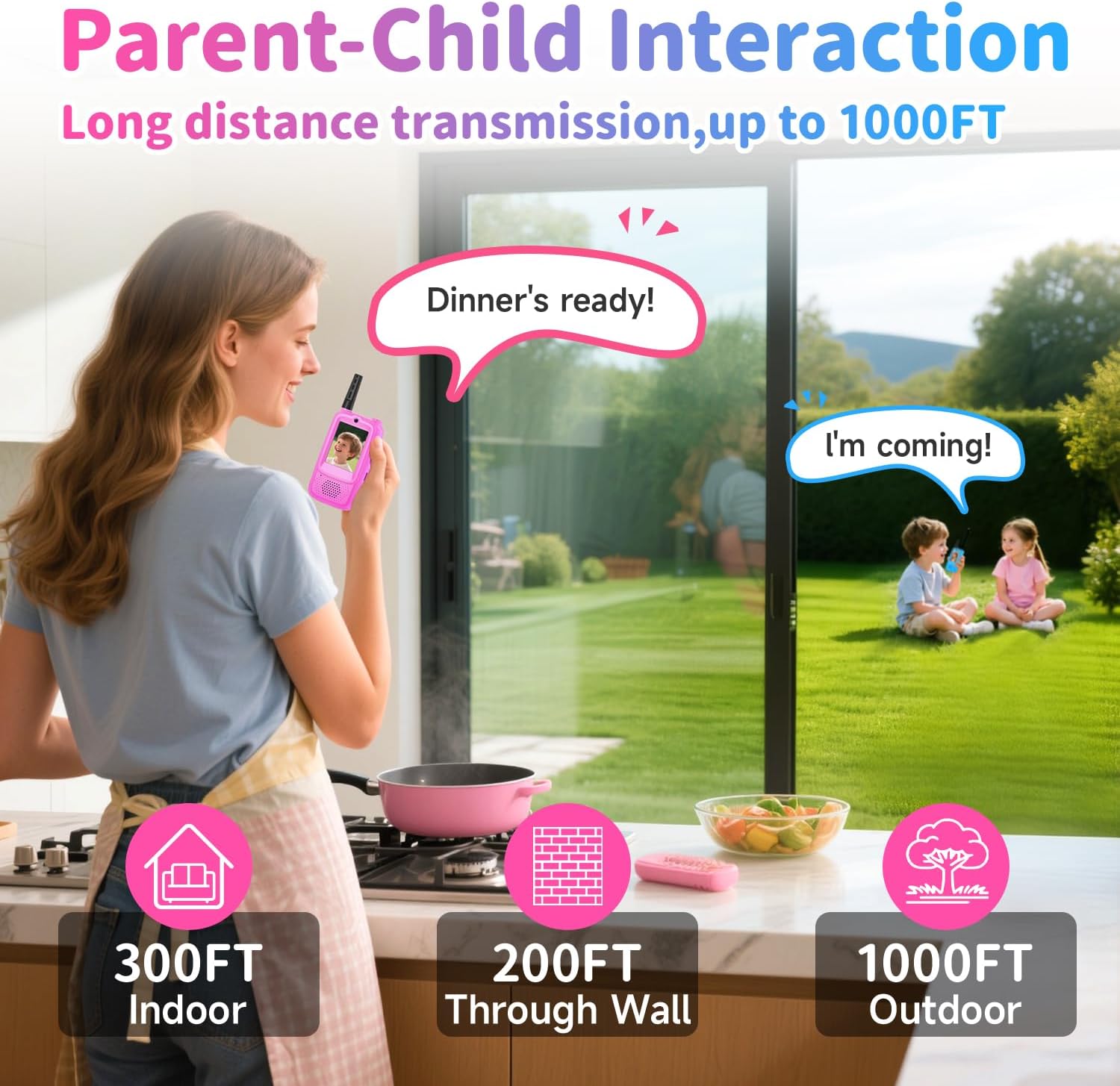 Video Walkie Talkies for Kids, 2 Pack Rechargeable Kids Walkie Talkies Long Range Outdoor Christmas Birthday Toddler Toys Gifts for 3-12 Year Old Boys Girls for Outside, Camping, Travel, Hiking, Pink