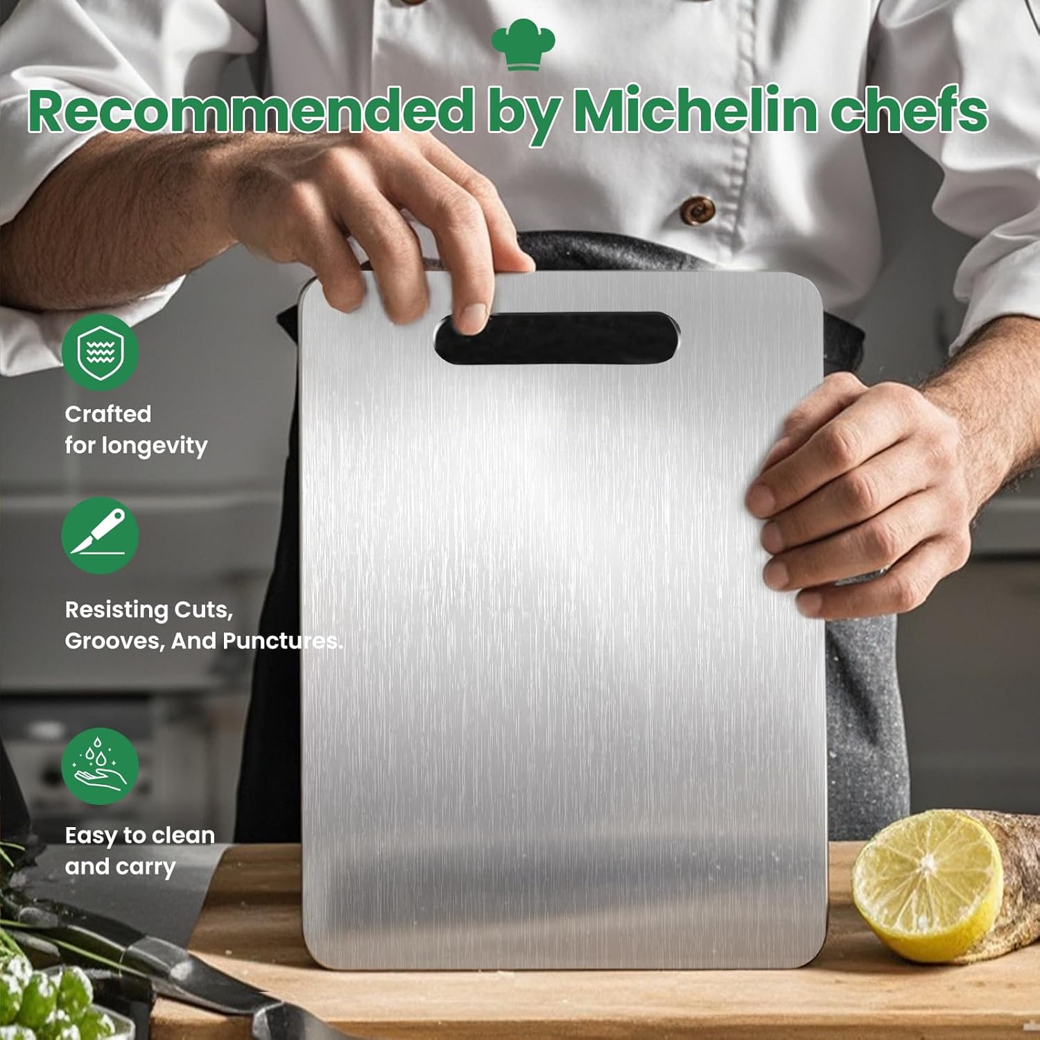 100% Pure Titanium Cutting Board - 15x11 Inch Non-Slip Kitchen Chopping Board, Dishwasher Safe, Scratch Resistant, Easy to Clean, Durable & Hygienic
