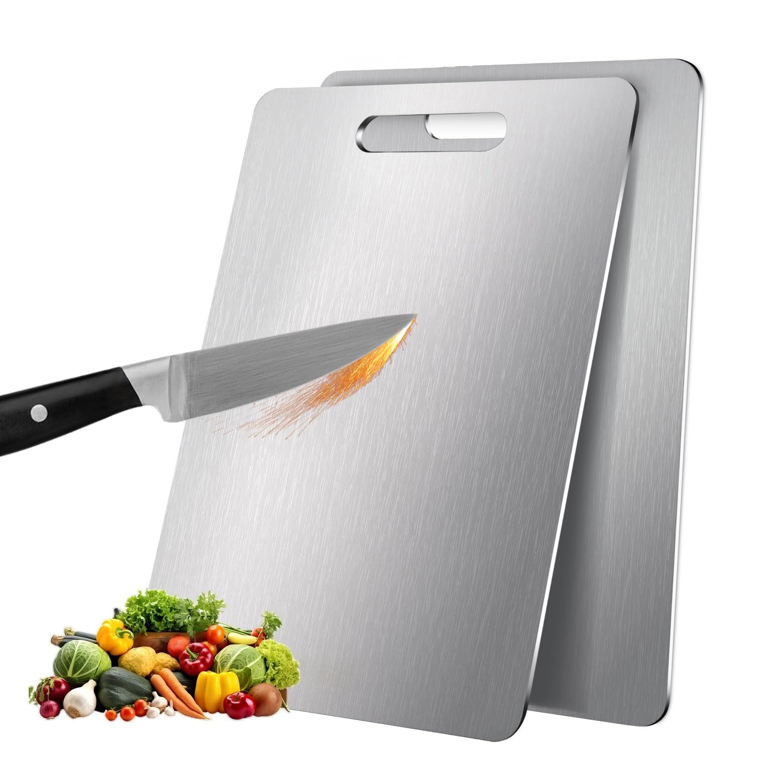 100% Pure Titanium Cutting Board - 15x11 Inch Non-Slip Kitchen Chopping Board, Dishwasher Safe, Scratch Resistant, Easy to Clean, Durable & Hygienic