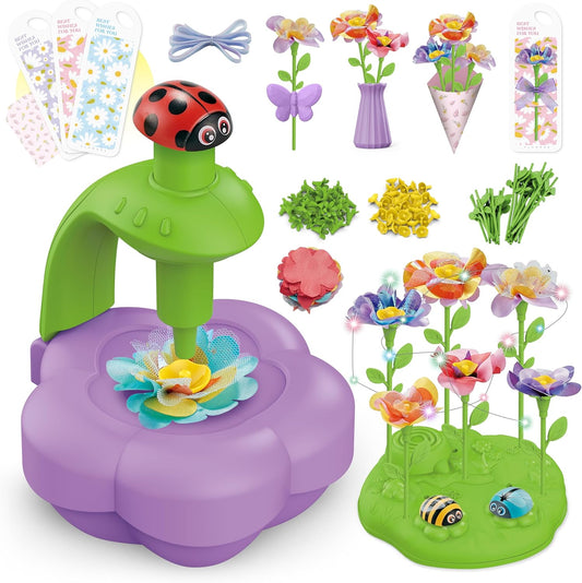 Wiyeang DIY Fabric Flower Bouquet Kit for Girls,Arts and Crafts for Kids Ages 6-12,Birthday Gifts Ideas for Girl 6 7 8 9 10 11 Year Old-Light and Music Flowers Market Toy