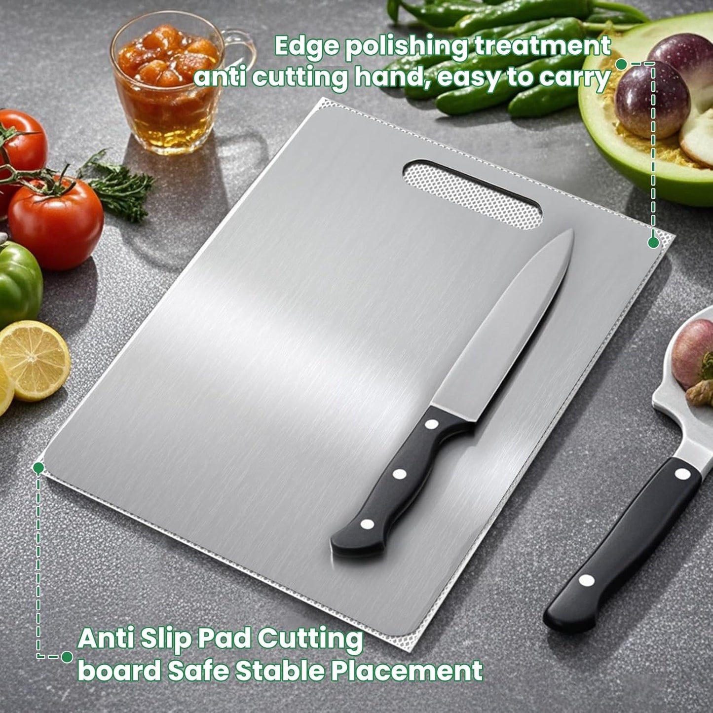 100% Pure Titanium Cutting Board - 15x11 Inch Non-Slip Kitchen Chopping Board, Dishwasher Safe, Scratch Resistant, Easy to Clean, Durable & Hygienic