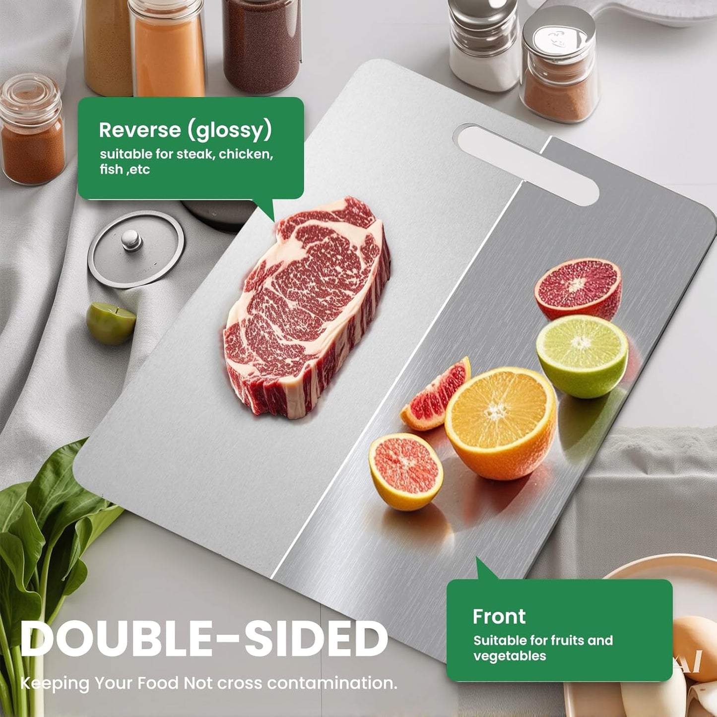 100% Pure Titanium Cutting Board - 15x11 Inch Non-Slip Kitchen Chopping Board, Dishwasher Safe, Scratch Resistant, Easy to Clean, Durable & Hygienic